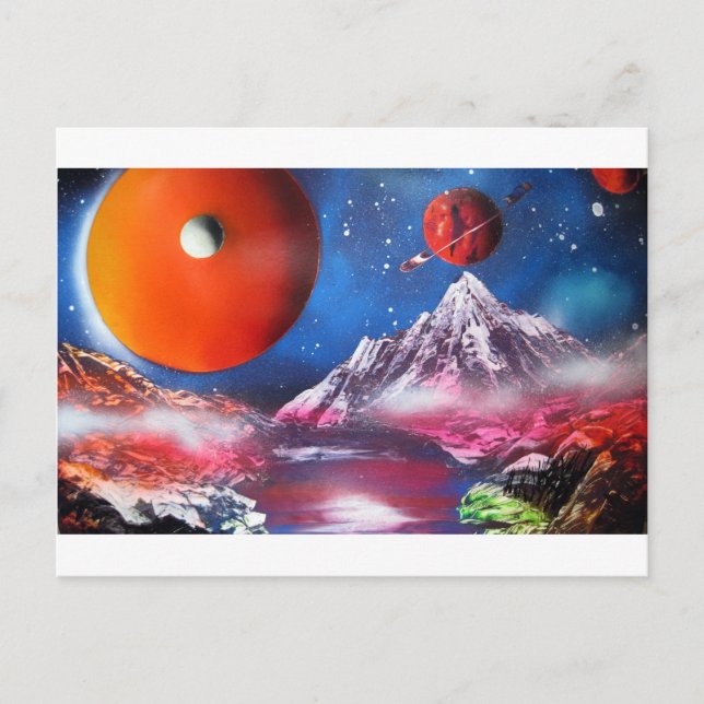 Spray Paint Art Outer Space Planets Scene Postcard (Front)