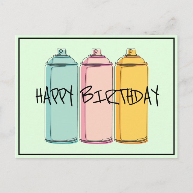 Spray Paint Cans- Happy Birthday Postcard (Front)