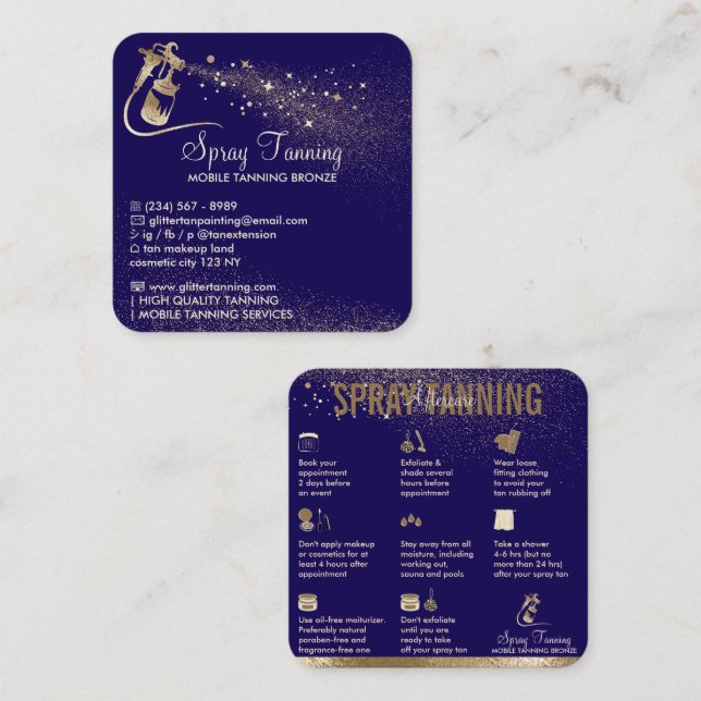Spray Tan Aftercare Instructions Tips navy Square Business Card (Front/Back)