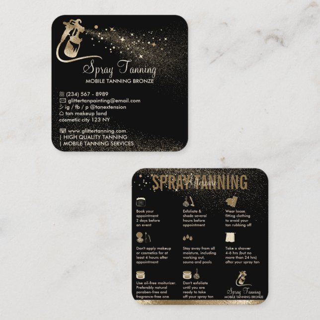 Spray Tan Aftercare Instructions Tips Square Business Card (Front/Back)