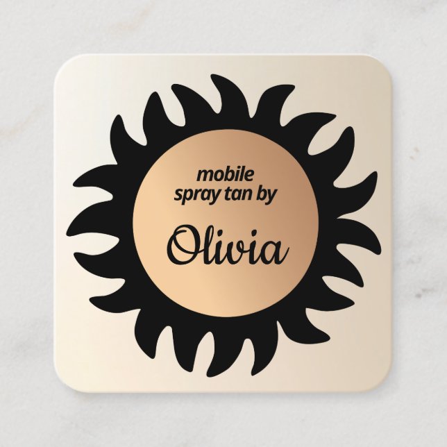 Spray Tan Copper Sun Rays Business Square B Card (Front)