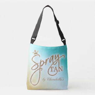 Spray Tan Cross Over Body Bag Gold Glitter Crown