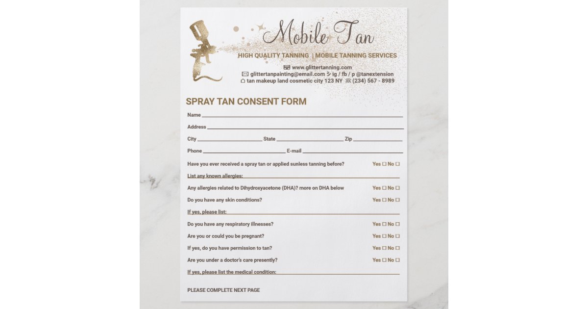Spray Tan Customer Consent Waiver Form Flyer Zazzle
