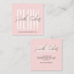 Spray tan glow modern typography script blush pink square business card