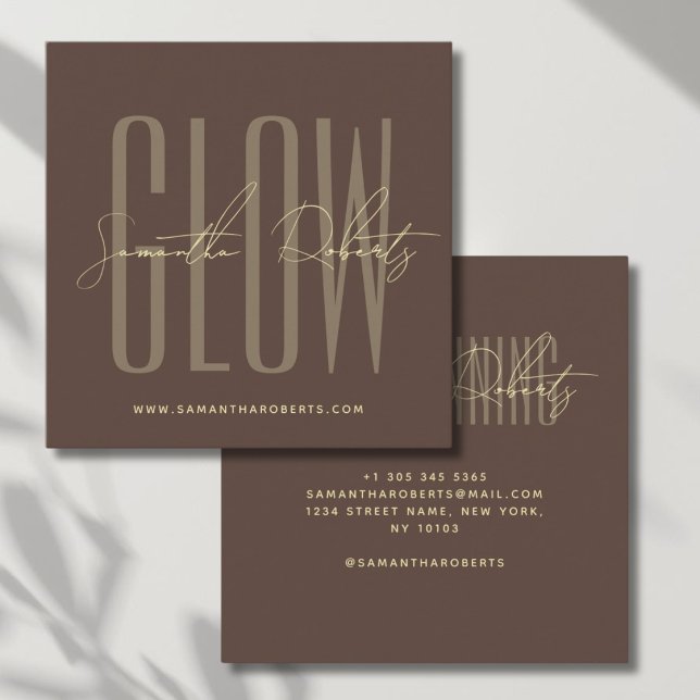 Spray tan glow modern typography script brown  square business card (Creator Uploaded)