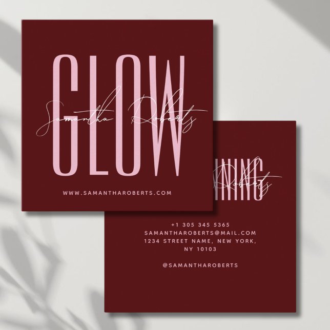 Spray tan glow modern typography script red square business card (Creator Uploaded)