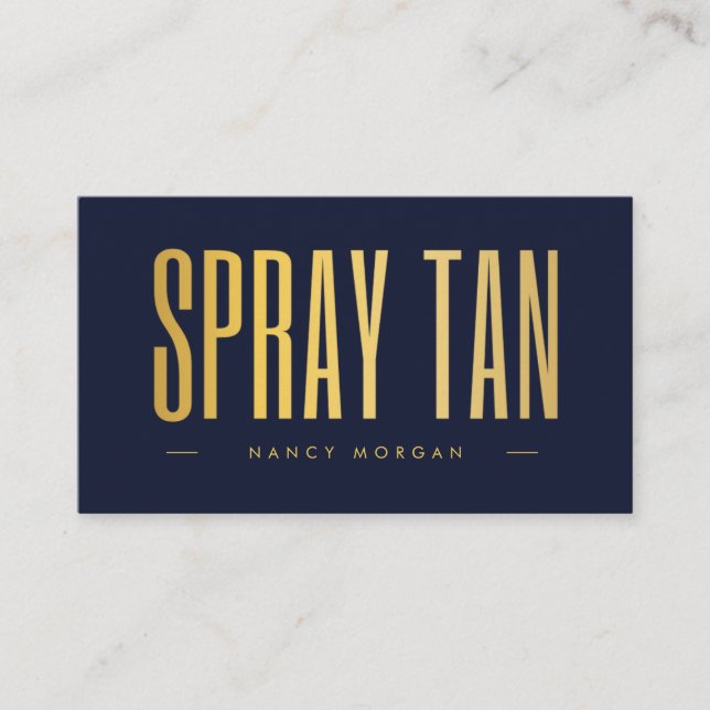 Spray Tan QR Code & Logo Navy And Gold  Business Card (Front)