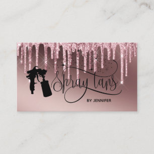 Spray tan script dripping glitter gold business card