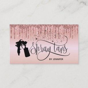 Spray tan script dripping glitter gold business card