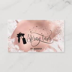 Spray tan script glitter rose gold splash marble business card