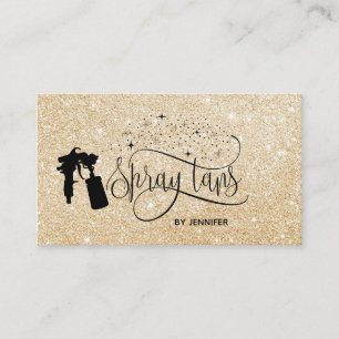 Spray tan script gold glitter confetti business card