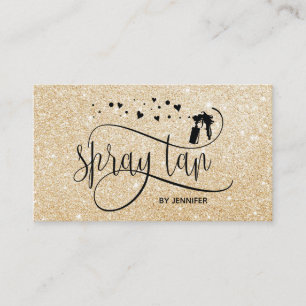 Spray tan script gold glitter confetti hearts business card
