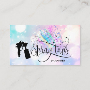Spray tan unicorn holograph rainbow glitter drips business card