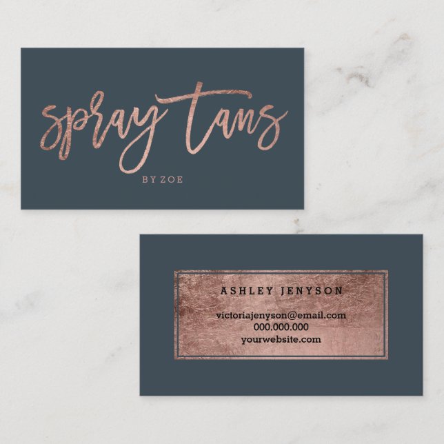 Spray tans logo elegant rose gold typography grey business card (Front/Back)