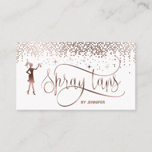 Spray tans script rose gold glitter confetti business card