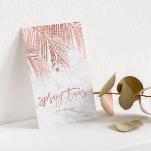 Spray tans script rose gold palm tree leaf marble business card