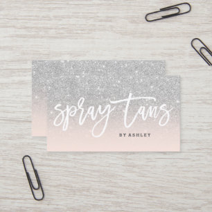 Spray tans typography silver glitter blush pink business card