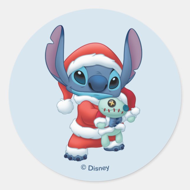 Spread Christmas Cheer with Lilo & Stitch! Classic Round Sticker (Front)