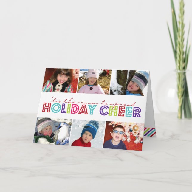 Spread Holiday Cheer 6 Photo Folded Christmas Card (Front)