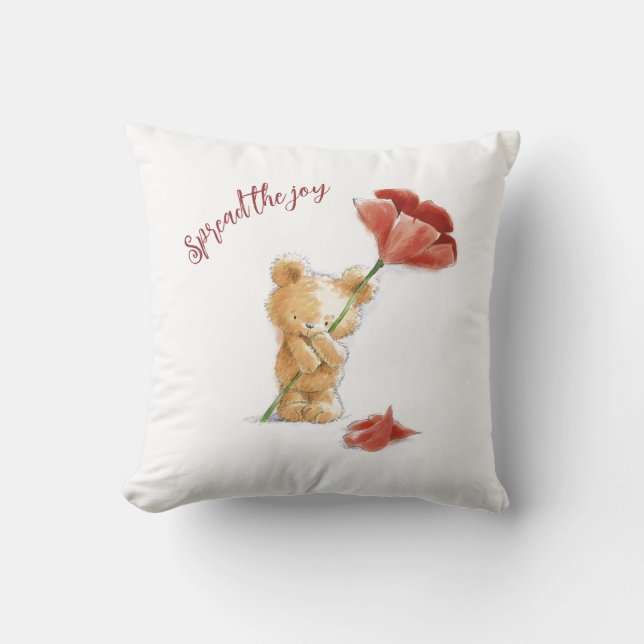 Spread joy customisable cute teddy elegant throw pillow (Front)