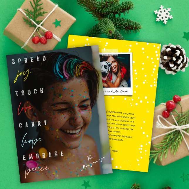 Spread Joy Love Hope Peace Typography Modern Photo Holiday Card (Creator Uploaded)