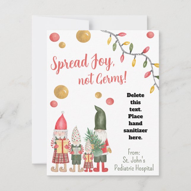 Spread Joy Not Germs Elf Hand Sanitizer Gift Card (Front)