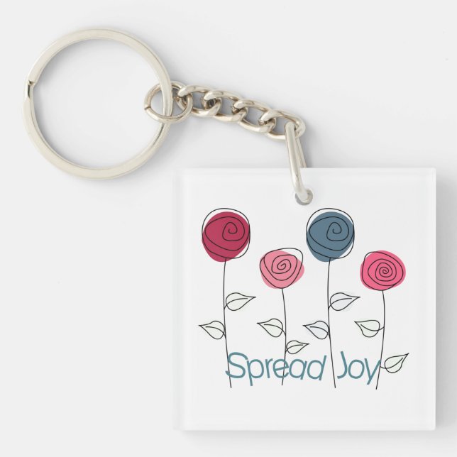 Spread Joy Pink Blue Flowers Keychain (Front)