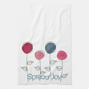 Spread Joy Pink Blue Flowers Kitchen Towel