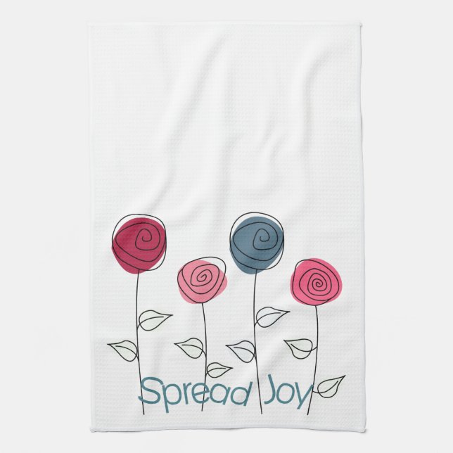 Spread Joy Pink Blue Flowers Kitchen Towel (Vertical)