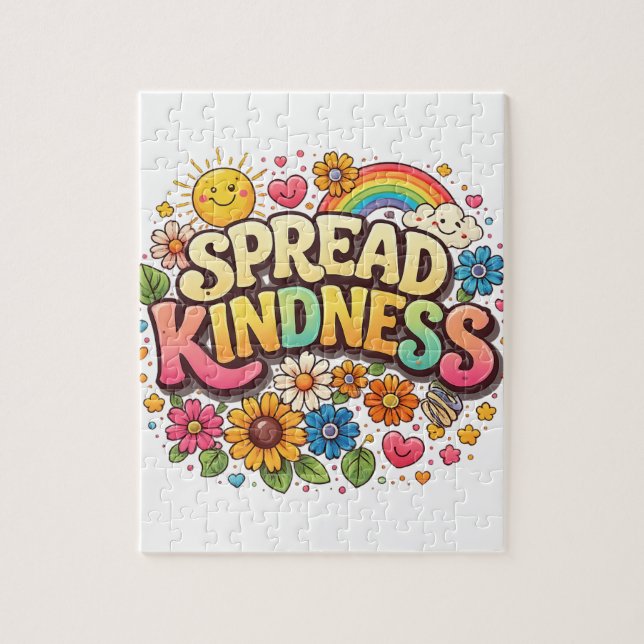 Spread Kindness – Cute Floral Rainbow  Jigsaw Puzzle (Vertical)
