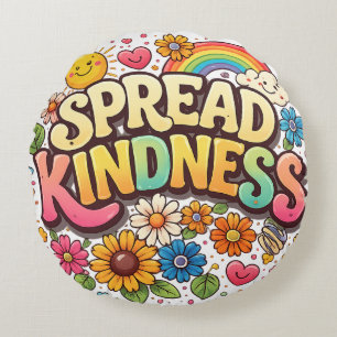 Spread Kindness – Cute Floral Rainbow  Round Pillow
