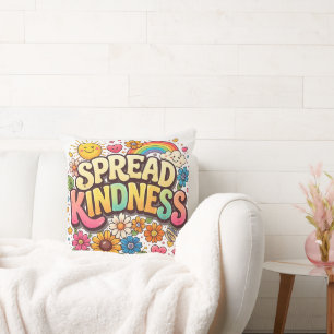 Spread Kindness – Cute Floral Rainbow  Throw Pillow