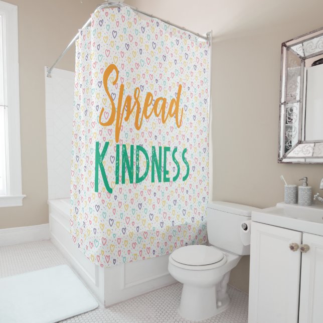 Spread Kindness Shower Curtain, Colorful Hearts (In Situ)