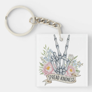 "Spread Kindness" Skeleton Peace Sign – Watercolor Keychain