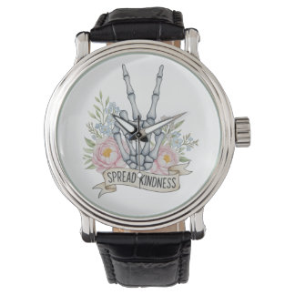 "Spread Kindness" Skeleton Peace Sign – Watercolor Watch