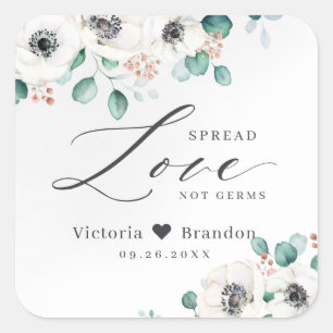 Spread Love anemone floral blush wedding favour Square Sticker