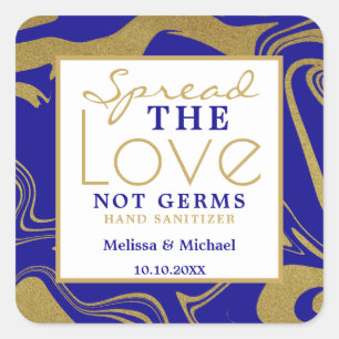 Spread Love Blue And Gold Wedding Hand Sanitizer Square Sticker