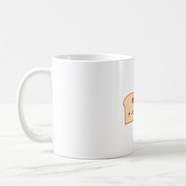 Spread Love, Cute Bread Toast and Strawberry Jam Coffee Mug (Left)