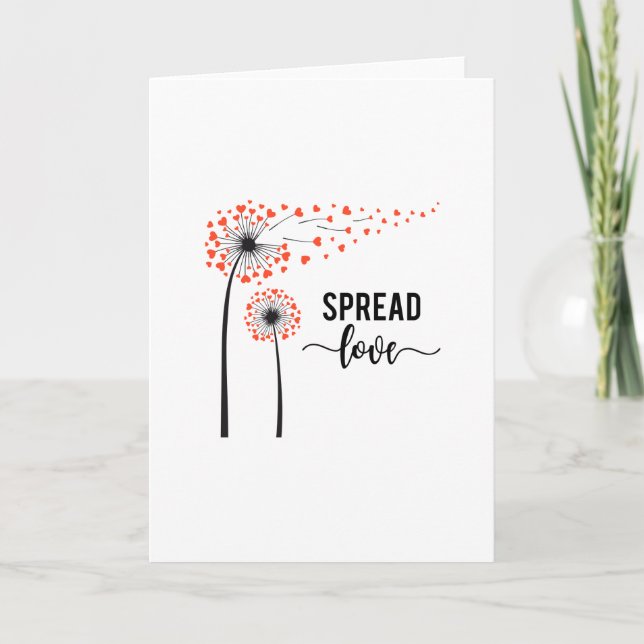 Spread love, dandelion with flying hearts card (Front)