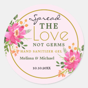 Spread Love Floral Wedding Hand Sanitizer Favour Classic Round Sticker