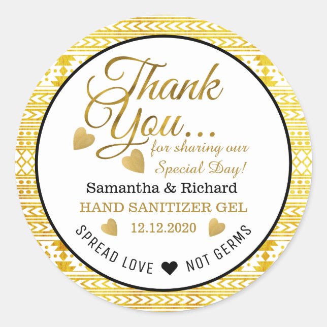  Spread Love Gold Aztec Tribal Pattern Thank you   Classic Round Sticker (Front)