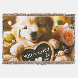 Spread Love: Golden Retriever with "You Are Loved" Throw Blanket