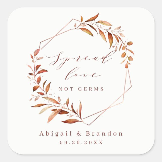 Spread Love Greenery Geometric Fall Rustic Wedding Square Sticker (Front)