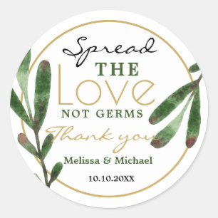 Spread Love Greenery Sanitizer Wedding Thank You Classic Round Sticker
