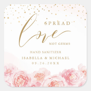Spread Love Hand Sanitizer Floral Wedding Favour Square Sticker