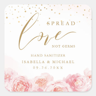 Spread Love Hand Sanitizer Floral Wedding Favour Square Sticker