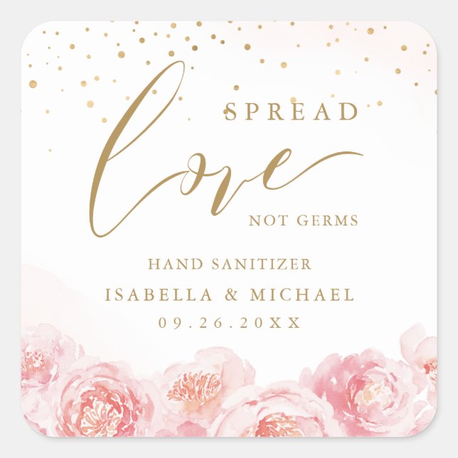 Spread Love Hand Sanitizer Floral Wedding Favour Square Sticker (Front)