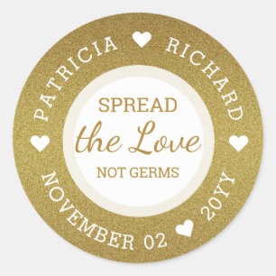 Spread Love Hand Sanitizer Gold Glitter Wedding Classic Round Sticker
