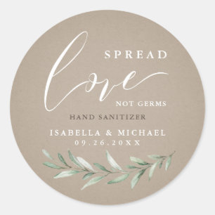 Spread Love Hand Sanitizer Greenery Wedding Favour Classic Round Sticker