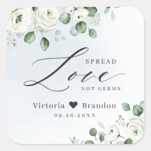 Spread Love Hand Sanitizer Greenery Wedding Favour Square Sticker